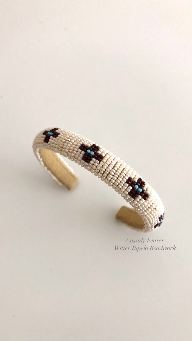 Beaded Cuff Bracelet - Four Directions - Winter White