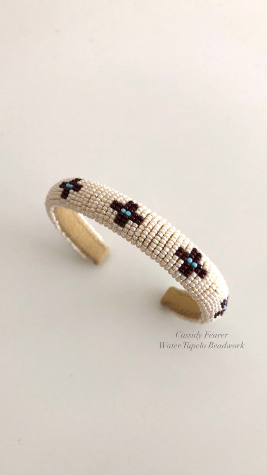 Beaded Cuff Bracelet - Four Directions - Winter White