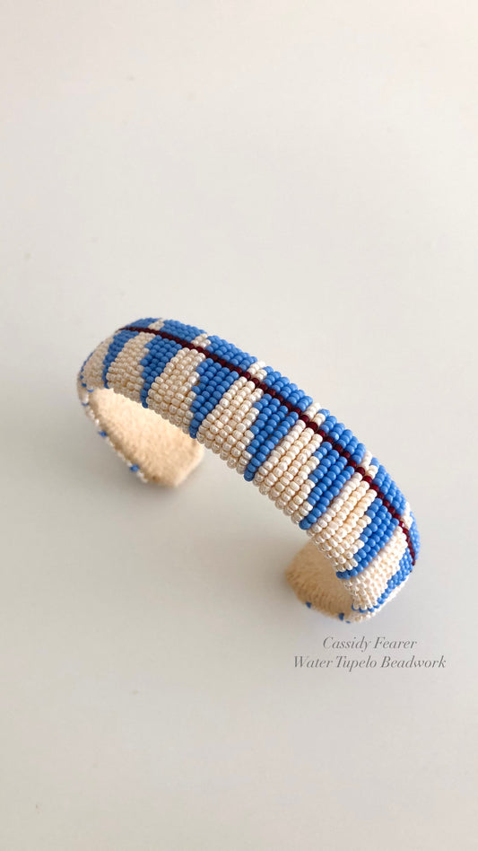 Beaded Cuff Bracelet - Straight Path - Periwinkle Blue