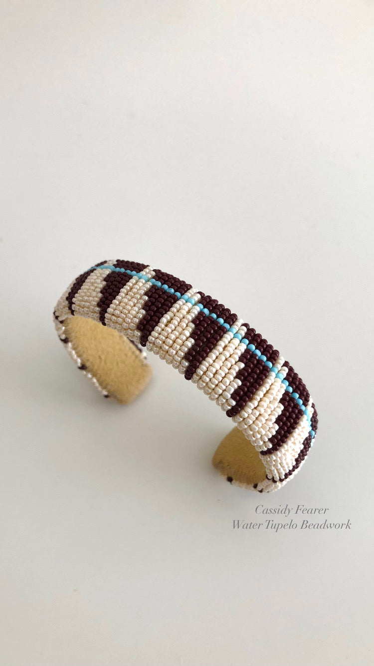 Beaded Cuff Bracelet - Straight Path - Dark Brown
