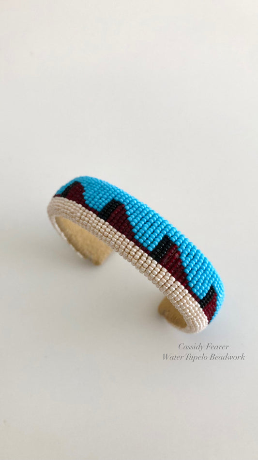 Beaded Cuff Bracelet - Moving Mountains - Light Turquoise Blue