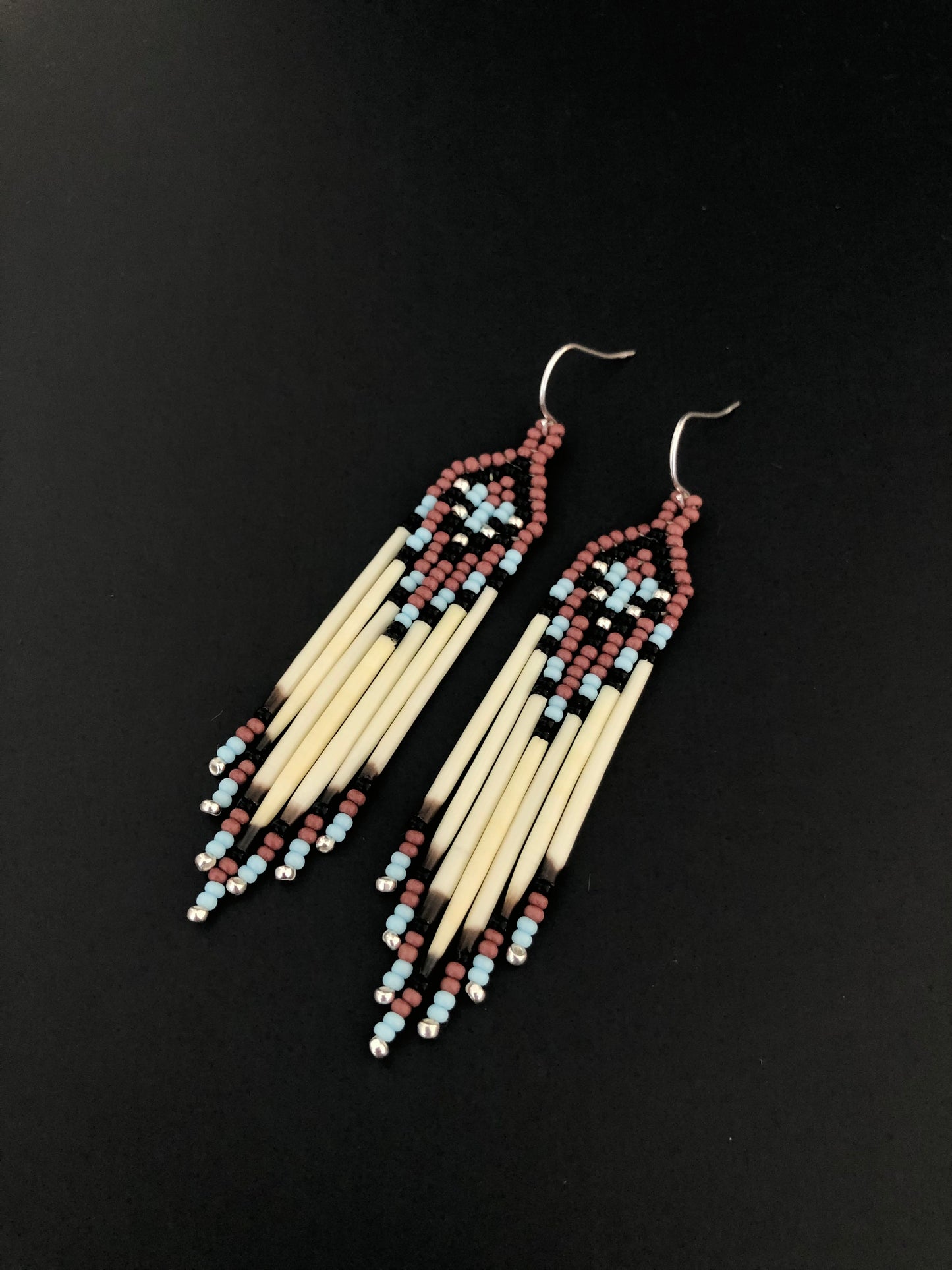 Porcupine Quill Earrings - Brown & Light Blue
