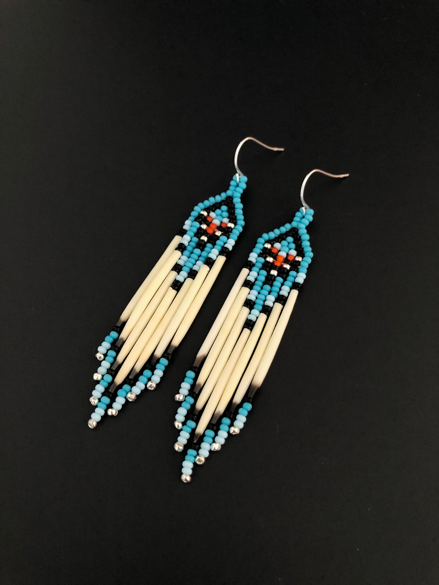 Porcupine Quill Earrings - Turquoise Blue & Orange