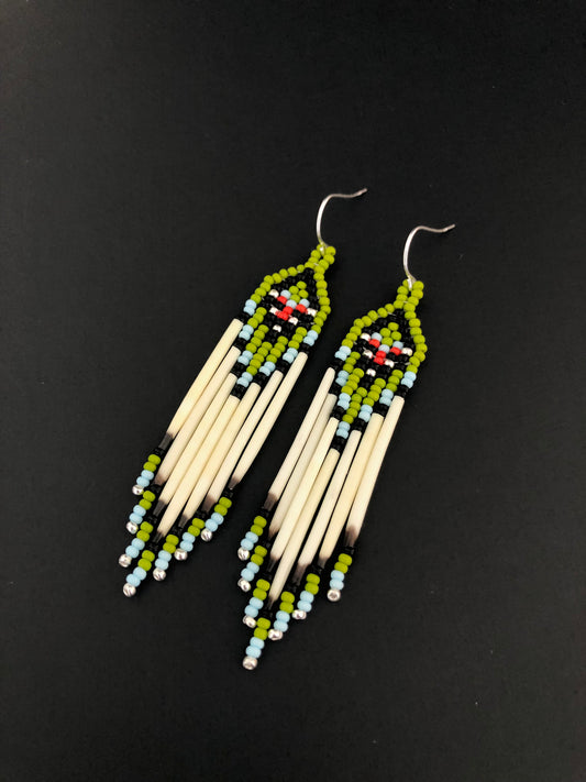 Porcupine Quill Earrings - Olive Green