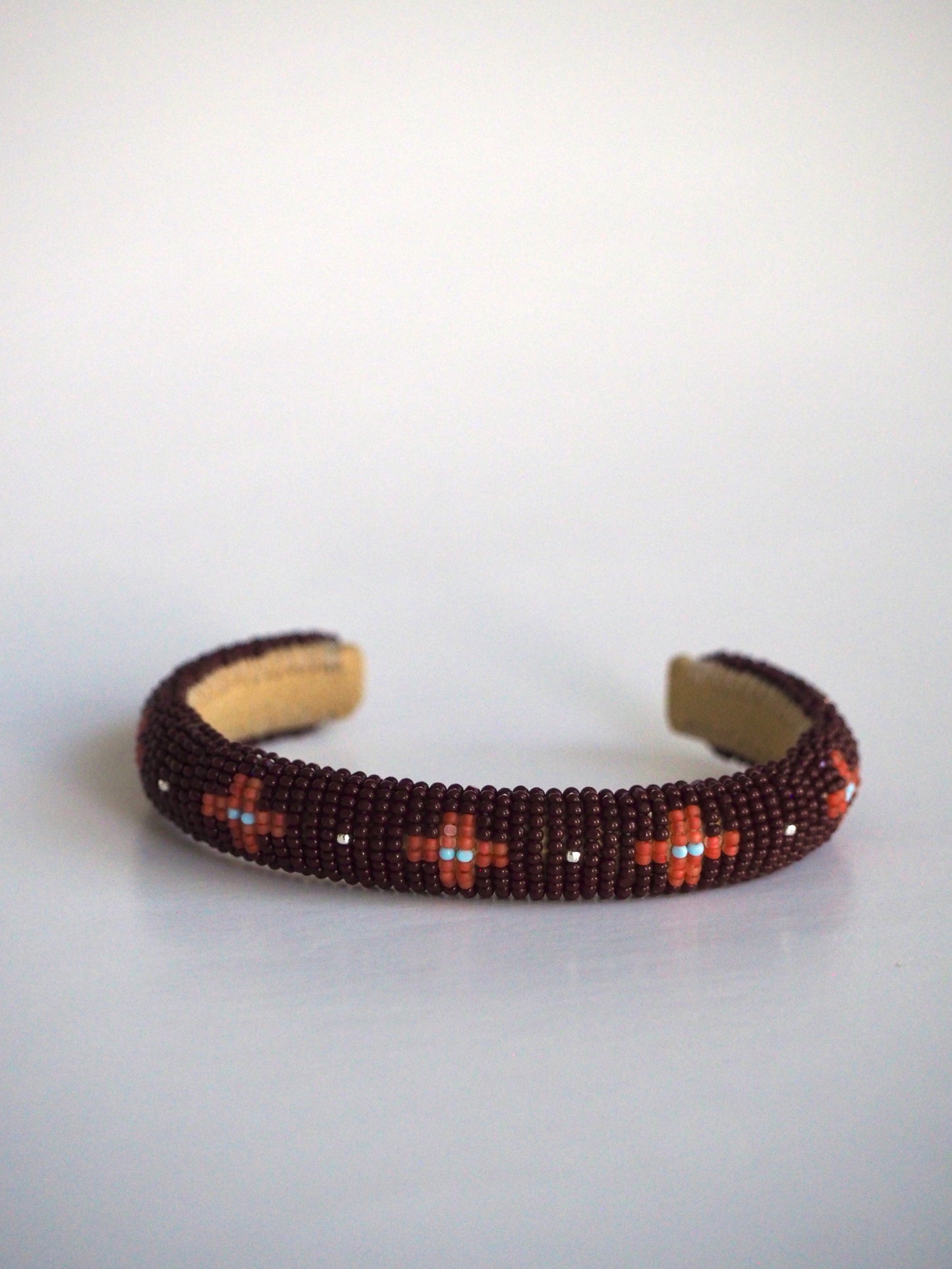 Beaded Cuff Bracelet - Four Directions - Dark brown