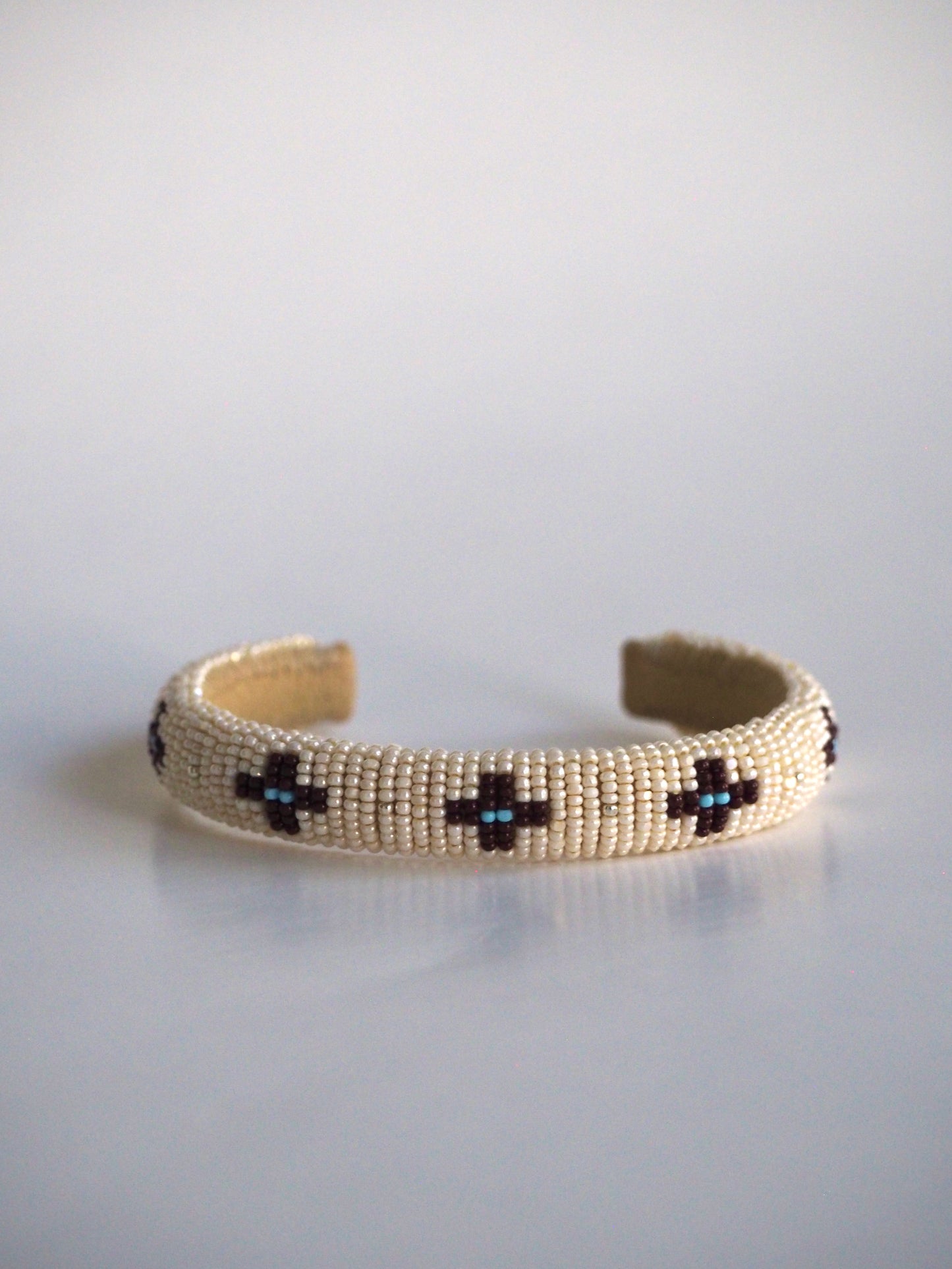 Beaded Cuff Bracelet - Four Directions - Winter White