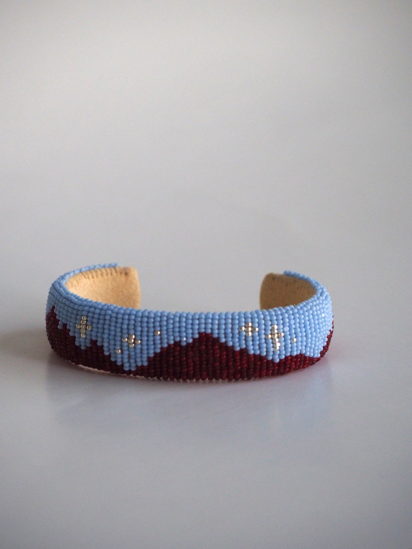 Beaded Cuff Bracelet - Homeland - Powder Blue & Garnet
