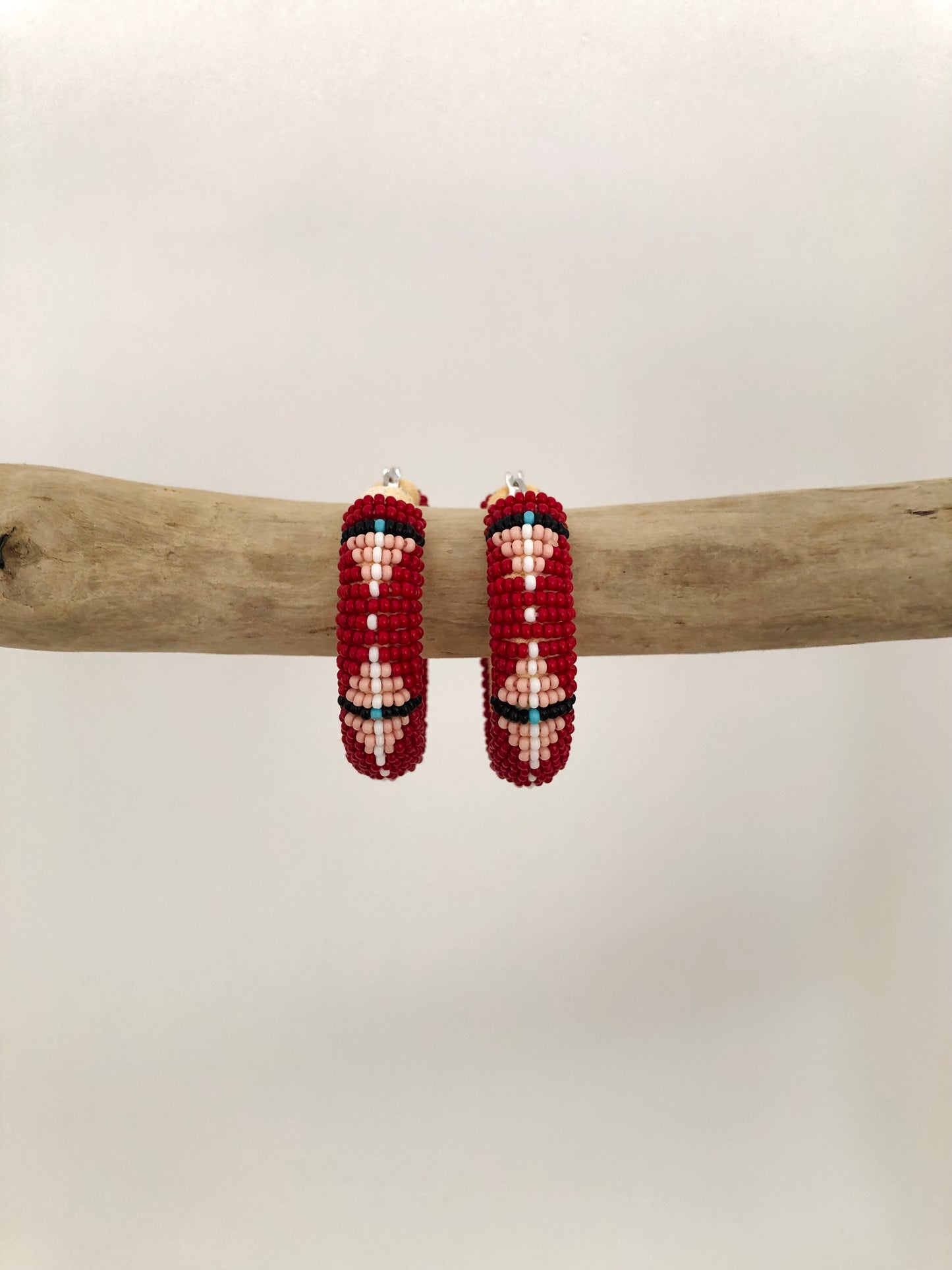 Beaded Hoop Earrings - Red & Cheyenne Pink