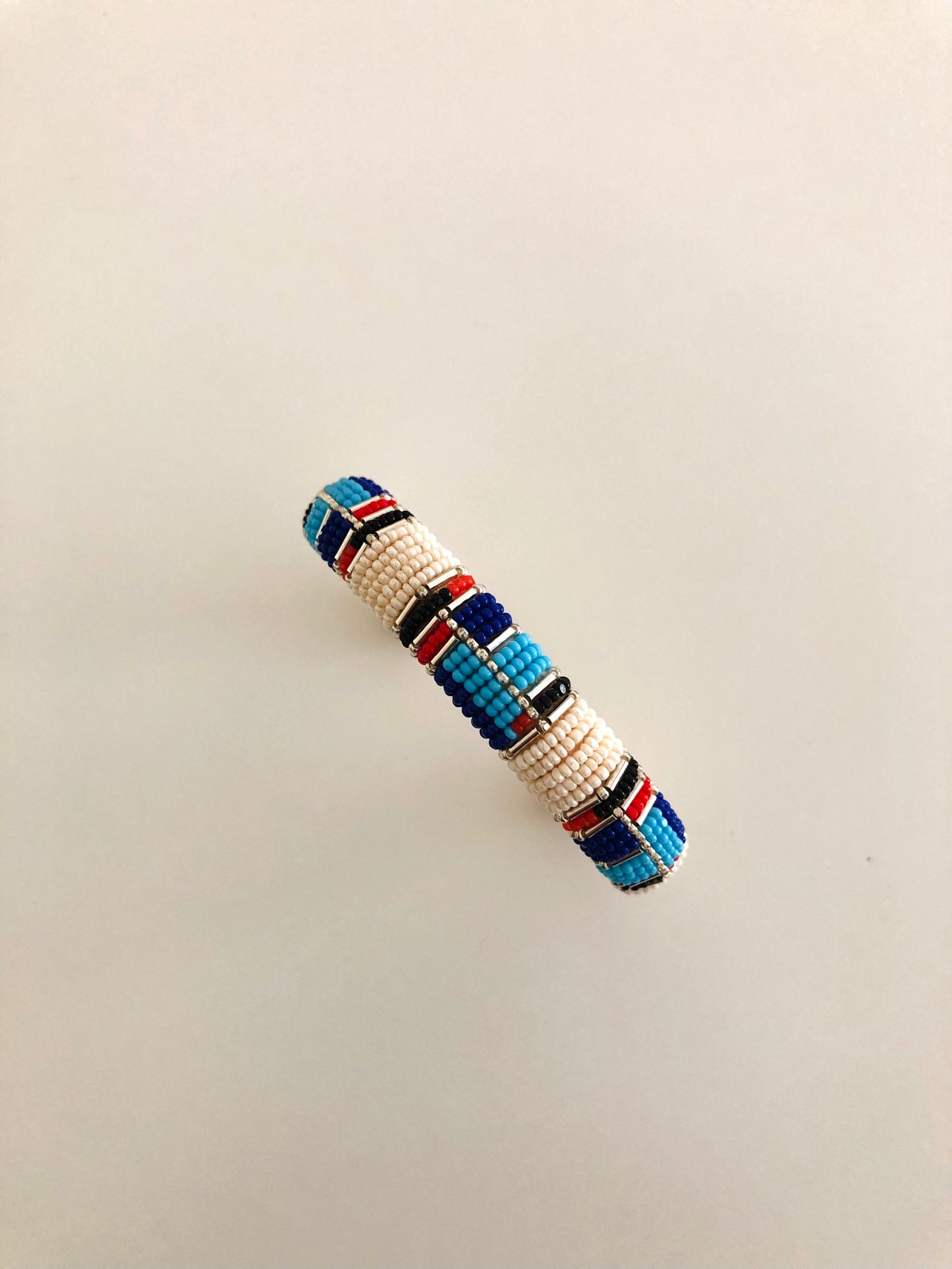 Beaded Cuff Bracelet - Silver & Multi Color Modern