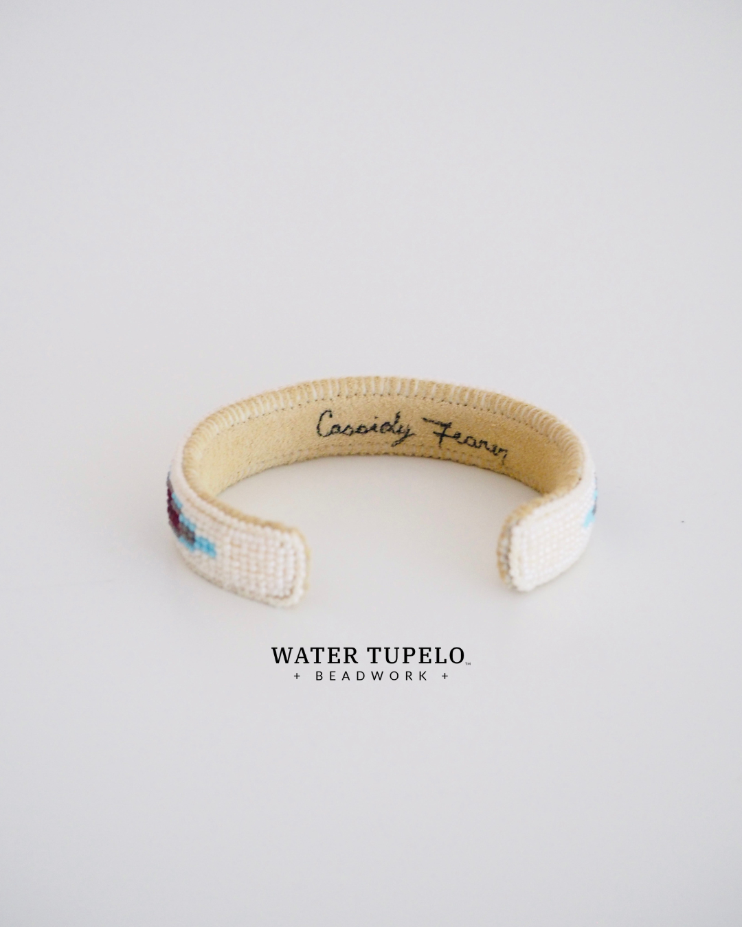 Beaded Cuff Bracelet - Moving Water - Garnet Red & Sky Blue