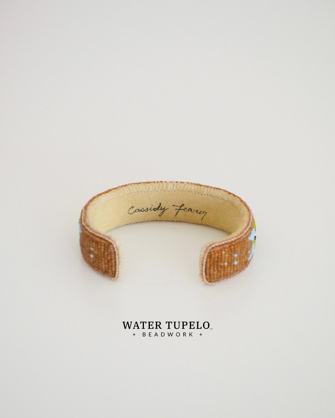 Beaded Cuff Bracelet - Quilted Butterfly - Topaz & Olive Green