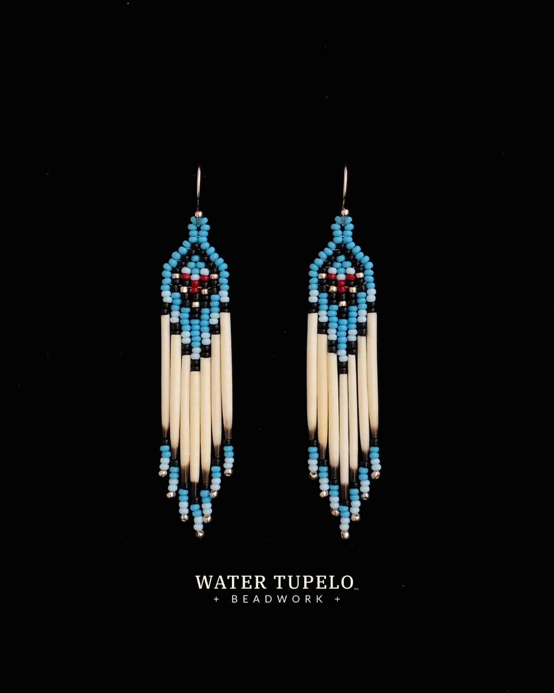 Porcupine Quill Earrings - Light Turquoise Blue & Dark Red