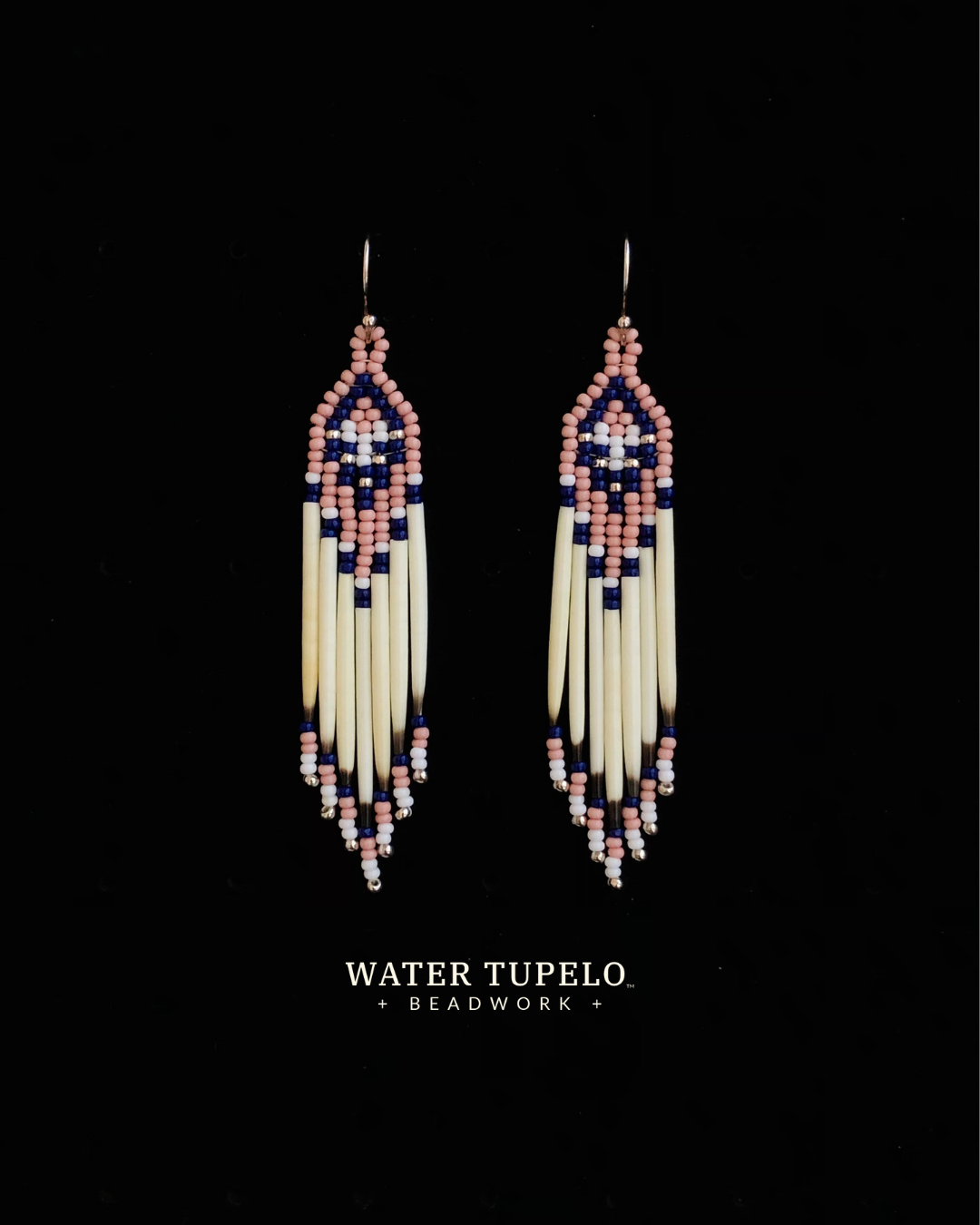 Porcupine Quill Earrings - Cheyenne Pink & Navy