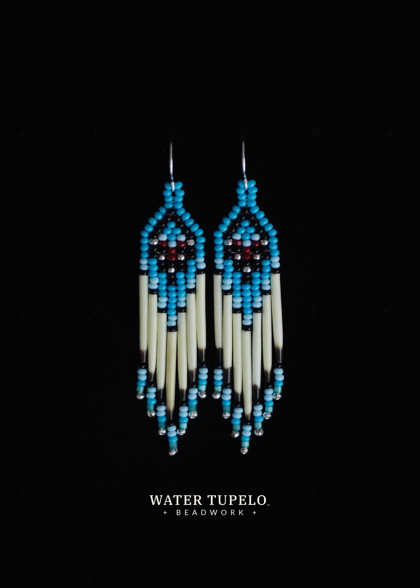 Porcupine Quill Earrings - Light Turquoise Blue & Dark Red