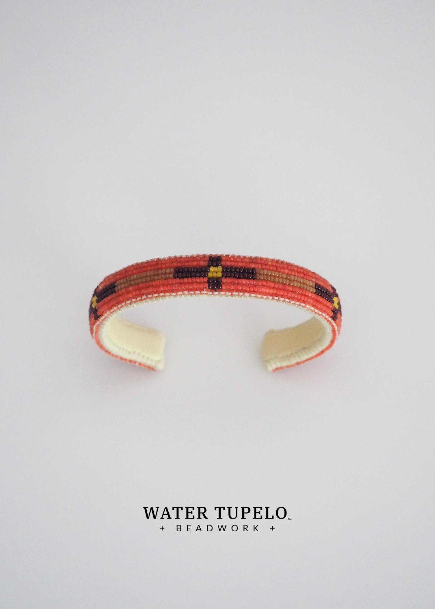 Beaded Cuff Bracelet - Four Directions - Dusty Rose & Dark Brown