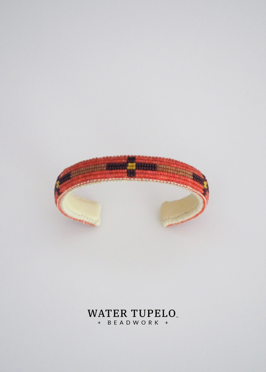 Beaded Cuff Bracelet - Four Directions - Dusty Rose & Dark Brown