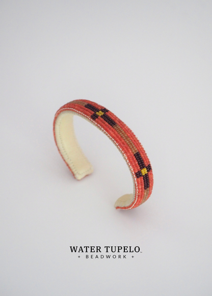 Beaded Cuff Bracelet - Four Directions - Dusty Rose & Dark Brown