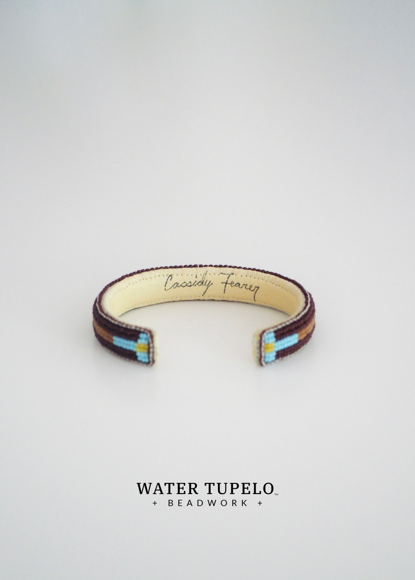 Beaded Cuff Bracelet - Four Directions - Dark Brown & Sky Blue