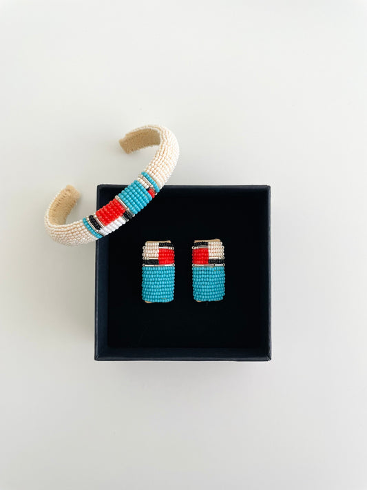 Post & Cuff Set - Off White, Coral & Turquoise