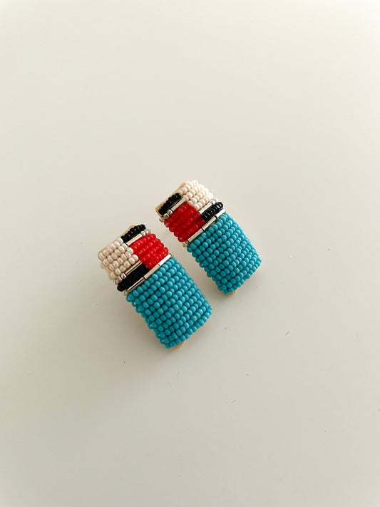 The Beaded Post - Off White & Coral Turquoise