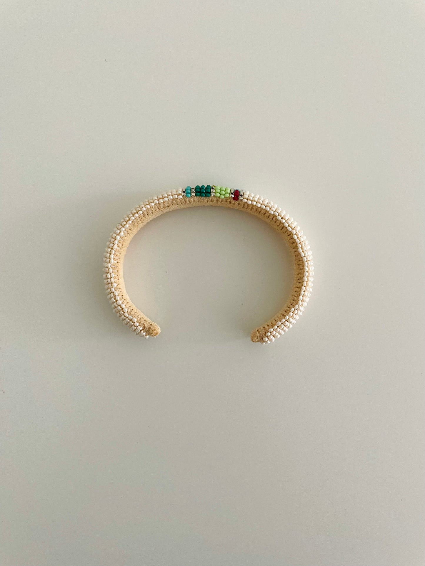 Beaded Cuff Bracelet - Off White & Sage