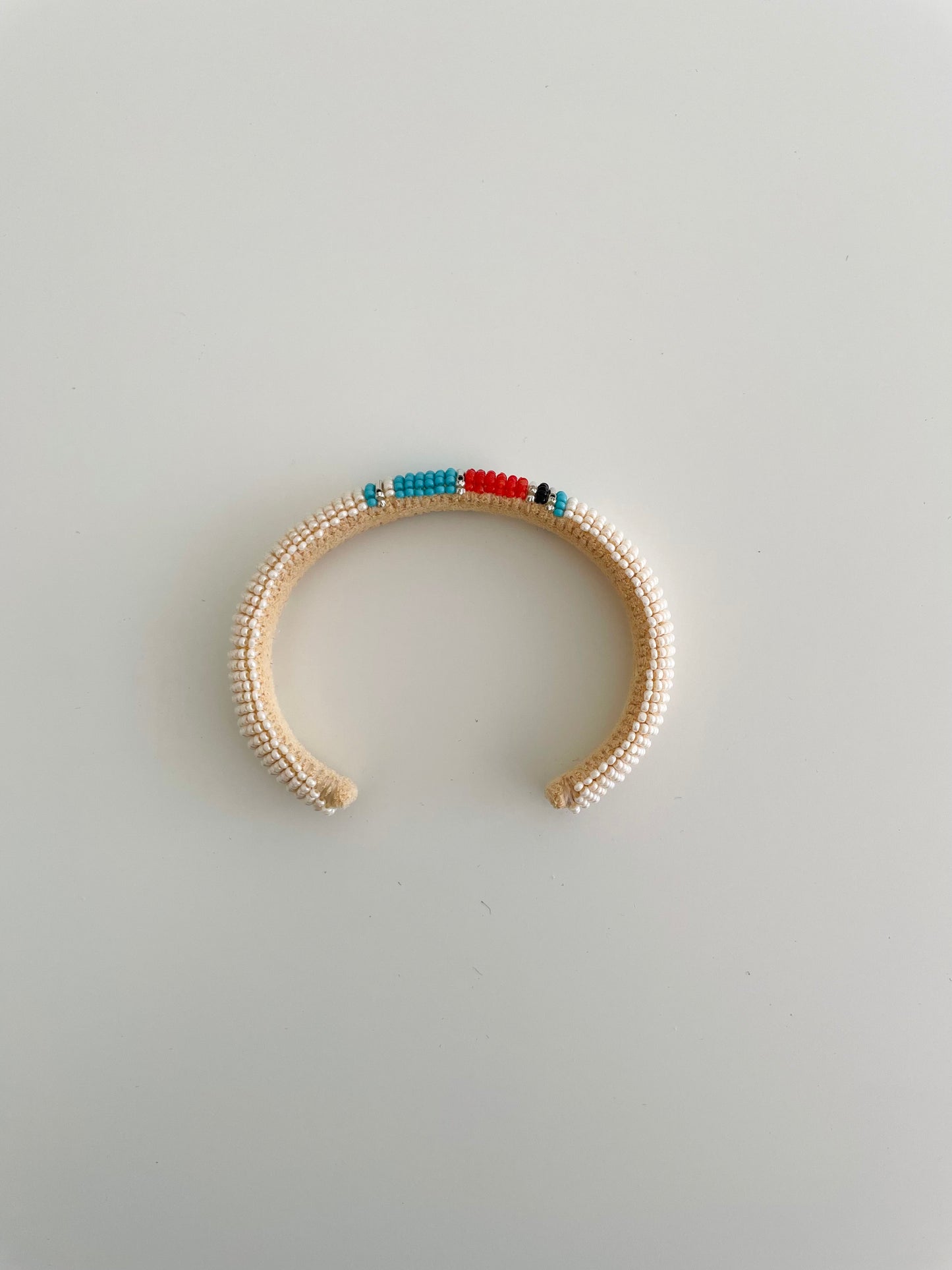 Beaded Cuff Bracelet - Off White & Coral Turquoise