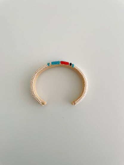 Beaded Cuff Bracelet - Off White & Coral Turquoise