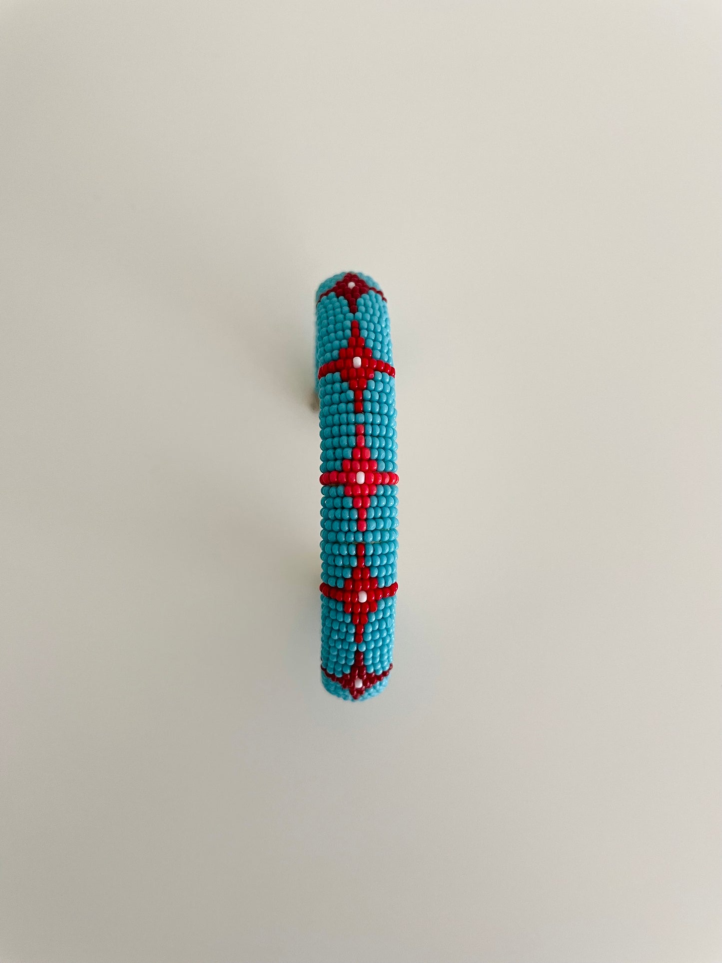 Beaded Cuff Bracelet - Five Stars - Turquoise & Ombre Red