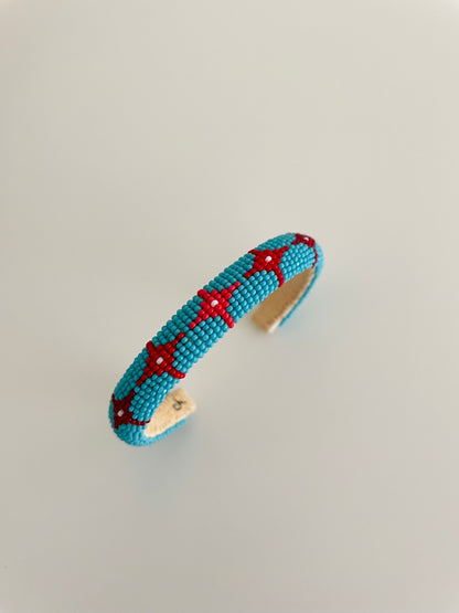 Beaded Cuff Bracelet - Five Stars - Turquoise & Ombre Red