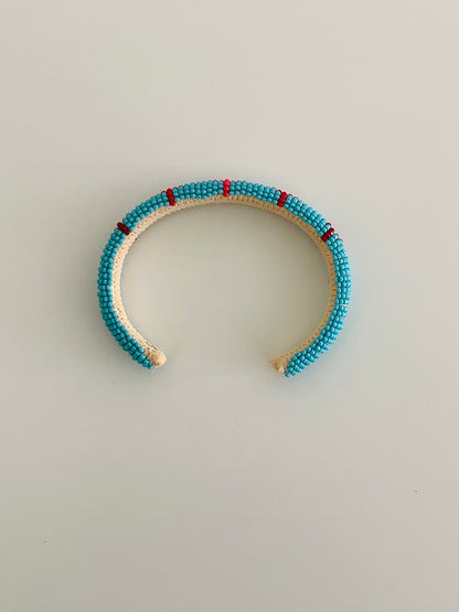 Beaded Cuff Bracelet - Five Stars - Turquoise & Ombre Red