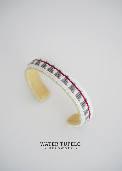 Beaded Cuff Bracelet - Straight Path - Pure White & Charcoal