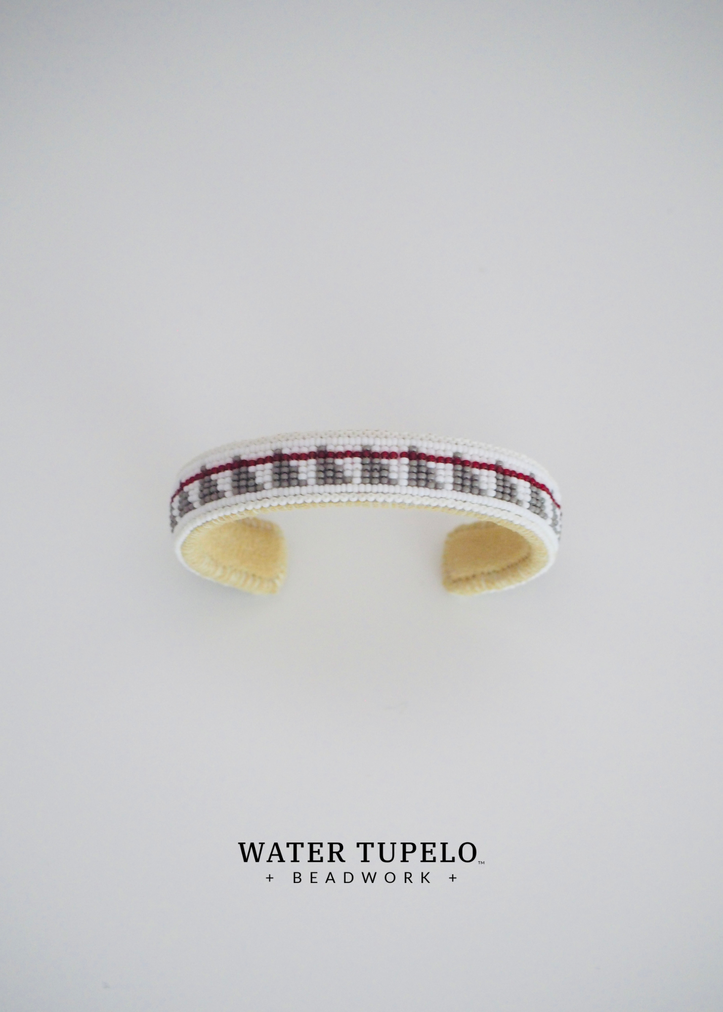 Beaded Cuff Bracelet - Straight Path - Pure White & Charcoal