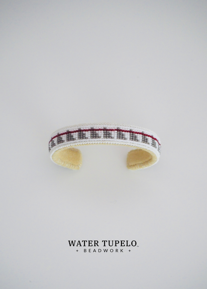 Beaded Cuff Bracelet - Straight Path - Pure White & Charcoal