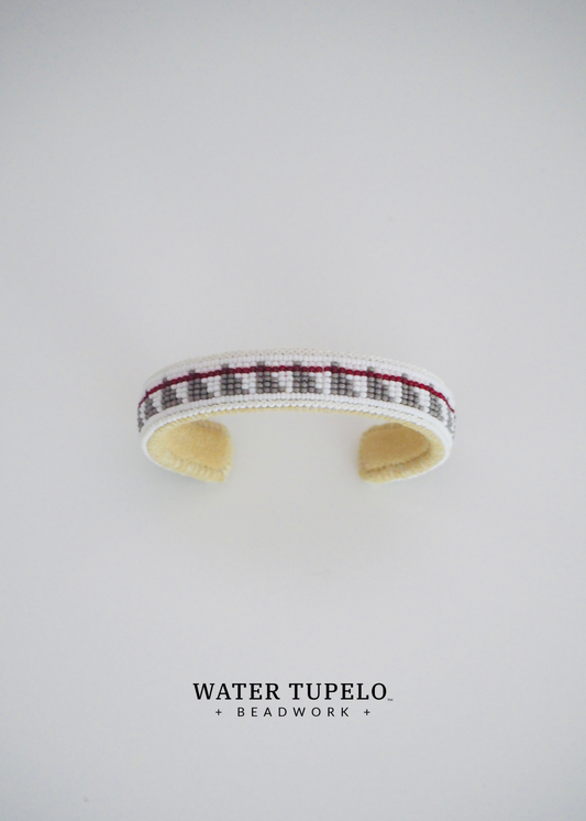 Beaded Cuff Bracelet - Straight Path - Pure White & Charcoal