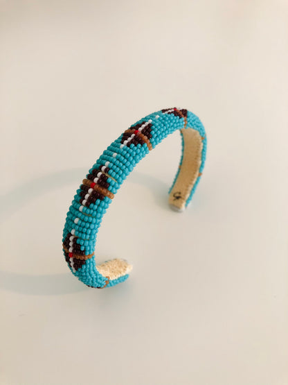 Beaded Cuff Bracelet - Blue Turquoise 3/8"