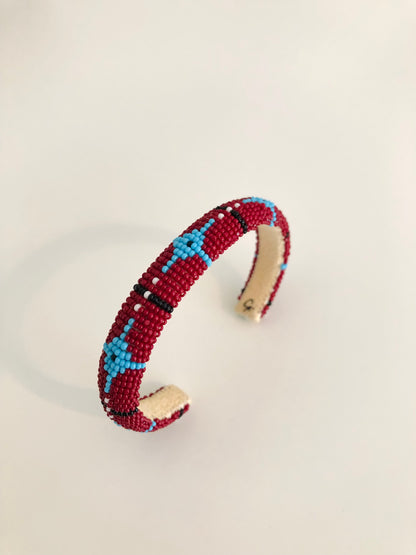 Beaded Cuff Bracelet - Dark Red 3/8"