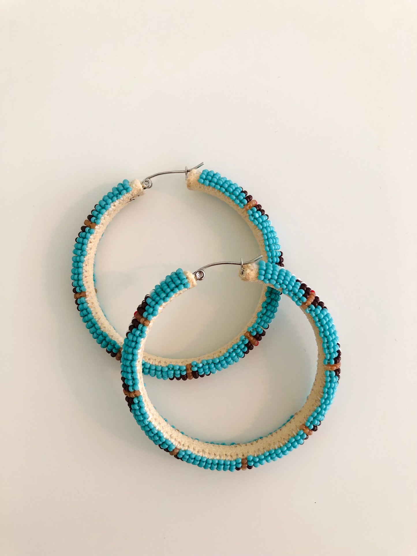 Beaded Hoop Earrings - Turquoise Blue