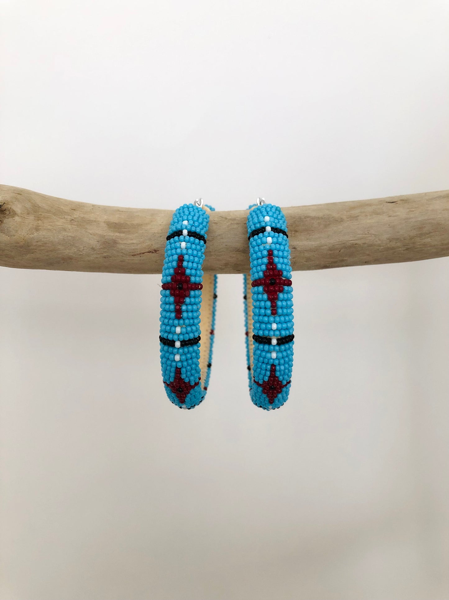 Beaded Hoop Earrings - Lt Turquoise Blue