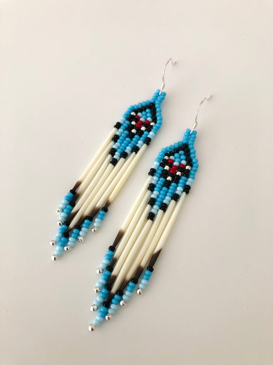 Porcupine Quill Earrings - Lt Turquoise Blue + Red