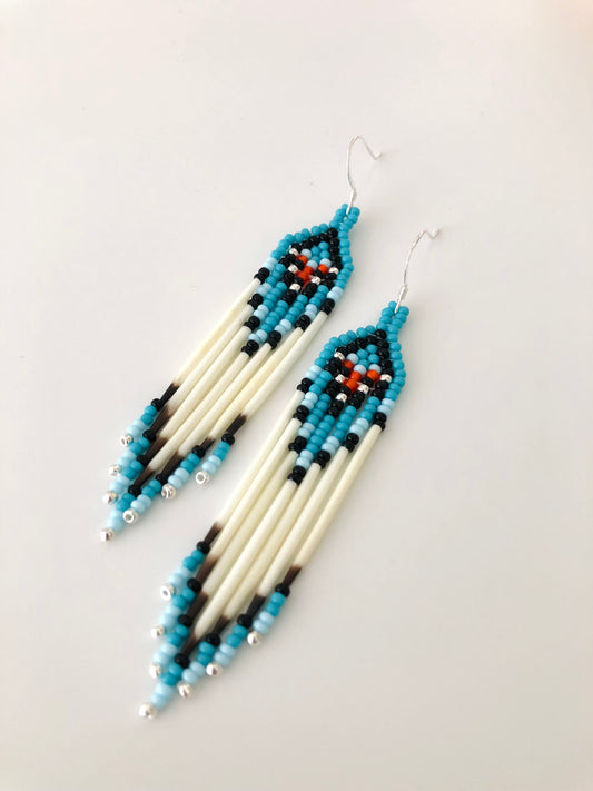 Porcupine Quill Earrings - Turquoise Blue + Orange