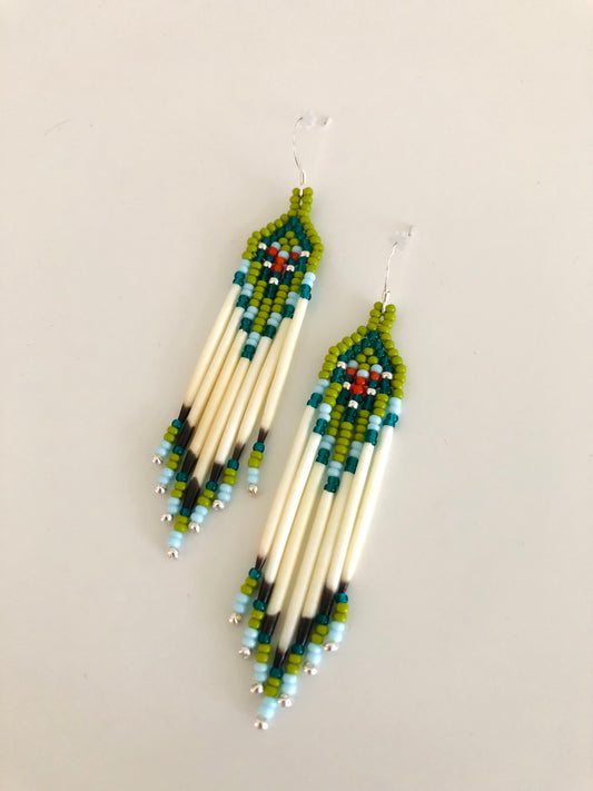 Porcupine Quill Earrings - Olive Green & Teal