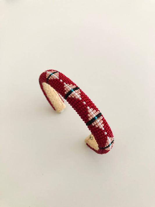 Beaded Cuff Bracelet - Red & Cheyenne Pink