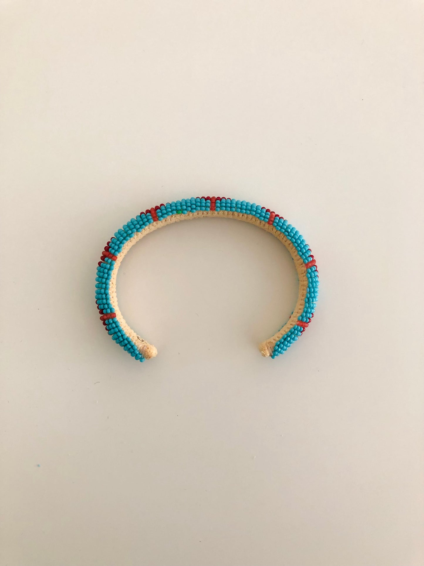 Beaded Cuff Bracelet - Turquoise Blue, Red & Dusty Rose