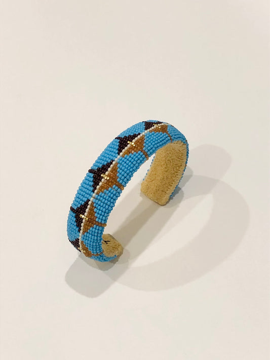 Beaded Cuff Bracelet - Turquoise Blue, Topaz & Gold
