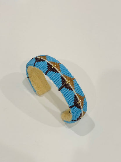 Beaded Cuff Bracelet - Turquoise Blue, Topaz & Gold