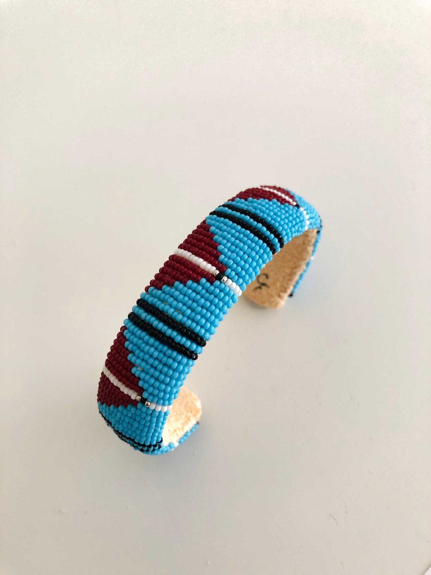 Beaded Cuff Bracelet - Light Blue & Red