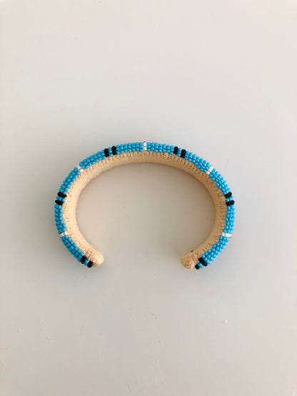 Beaded Cuff Bracelet - Light Blue & Red