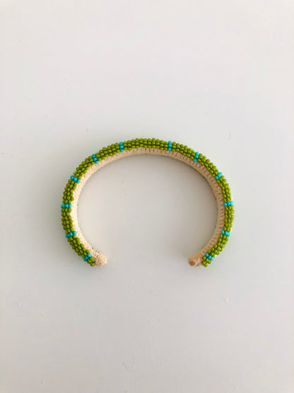 Beaded Cuff Bracelet - Olive Green & Silver