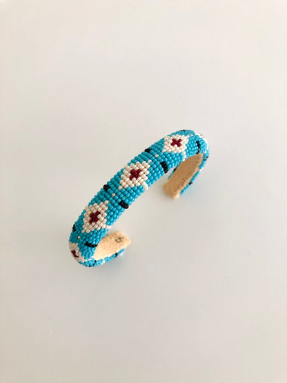 Beaded Cuff Bracelet - Off White & Turquoise