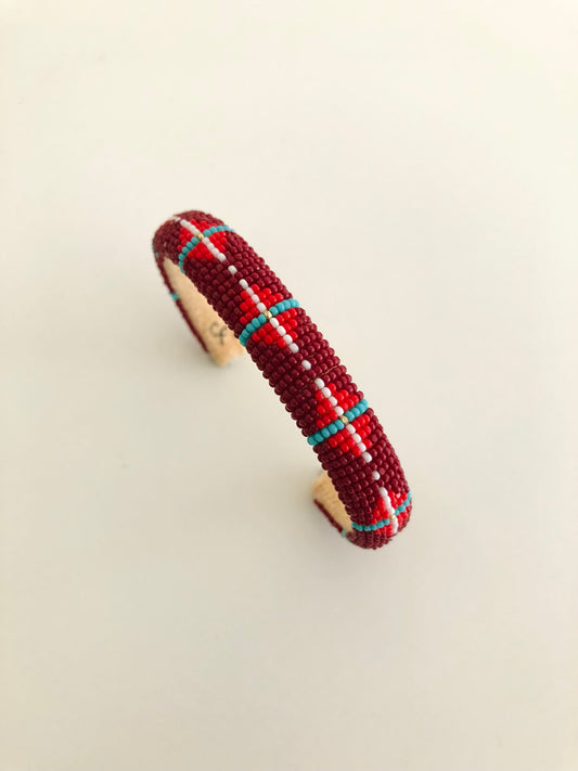 Beaded Cuff Bracelet - Reds & Turquoise